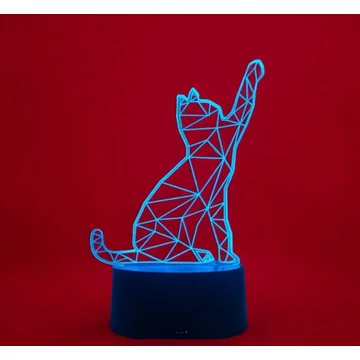 3D figurás LED lámpa, 7 színű éjjeli lámpa, asztali lámpa cica