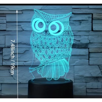 3D figurás LED lámpa, 7 színű éjjeli lámpa, asztali lámpa bagoly