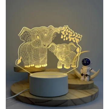 3D LED gyereklámpa elefánt család figurás éjjeli lámpa, asztali lámpa