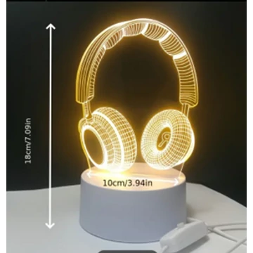 3D LED lámpa figurás éjjeli lámpa, asztali lámpa fejhallgató