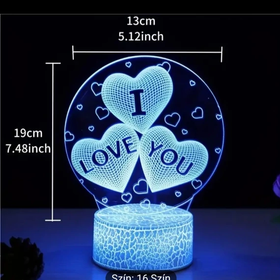 3D figurás LED Valentin napi lámpa, 7 színű éjjeli lámpa, asztali lámpa I love  you
