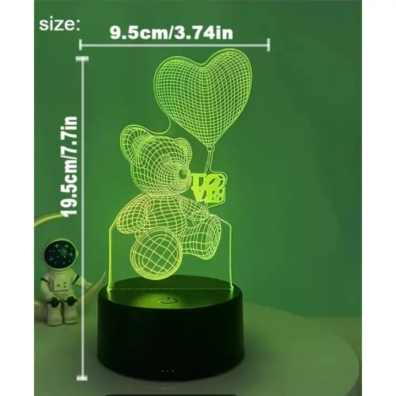 3D LED lámpa mesefigurás éjjeli lámpa lufis maci