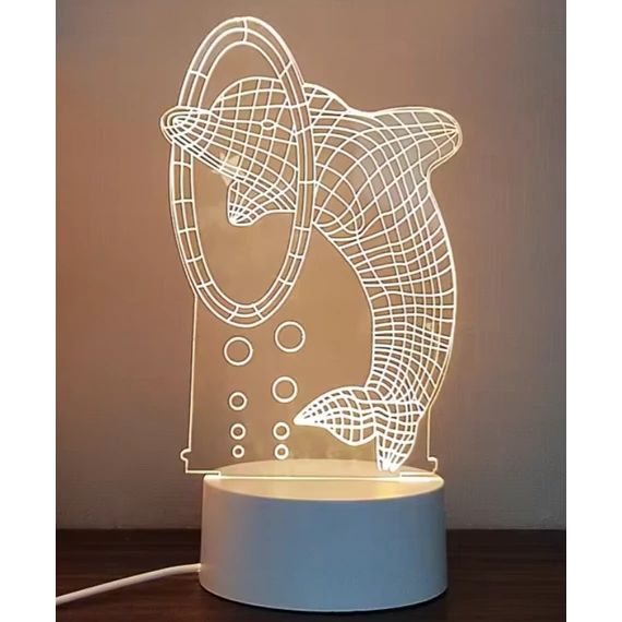 3D figurás LED lámpa, 7 színű éjjeli lámpa, asztali lámpa  delfin