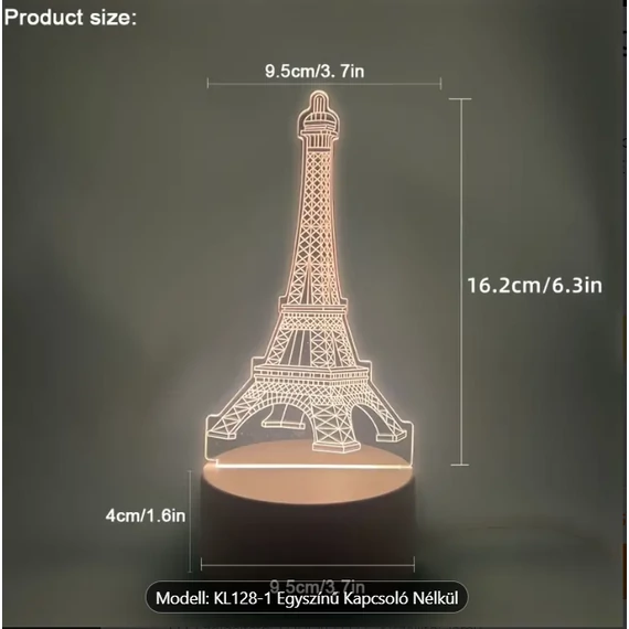 3D LED lámpa Eiffel torony figurás  éjjeli lámpa, asztali lámpa