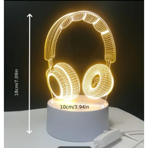 3D LED lámpa mesefigurás éjjeli lámpa fejhallgató