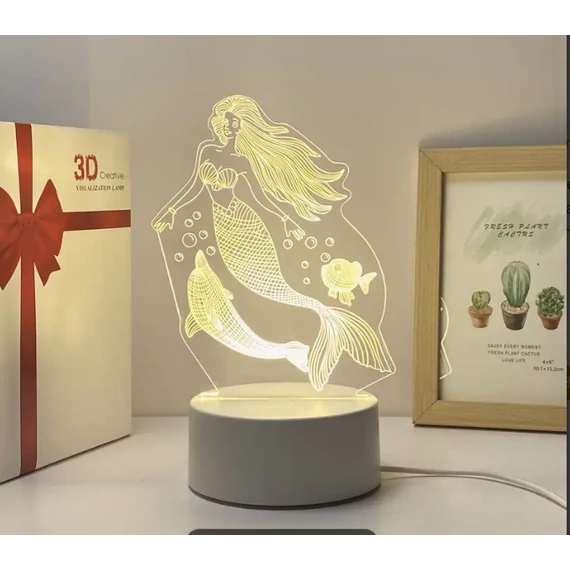 3D LED lámpa mesefigurás éjjeli lámpa hableány