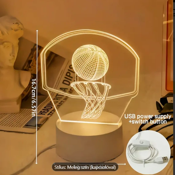 3D LED gyereklámpa kosárlabda figurás éjjeli lámpa, asztali lámpa, gyerekszobába