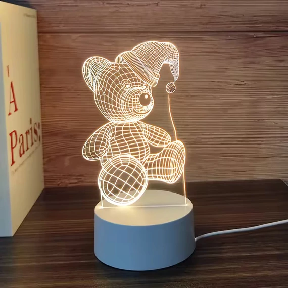 3D figurás asztali lámpa, éjjeli lámpa 16 szín távirányítóval sapkás macii