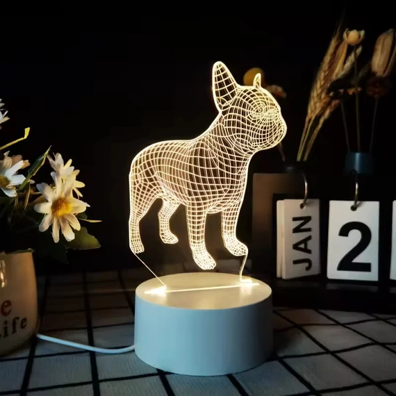 3D figurás asztali lámpa, éjjeli lámpa 16 szín távirányítóval Francia bulldog