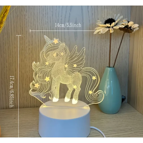3D LED lámpa mesefigurás éjjeli lámpa unikornis